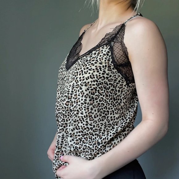 Cheetah Print Silk Lingerie Sleep Top - Picture 2 of 4